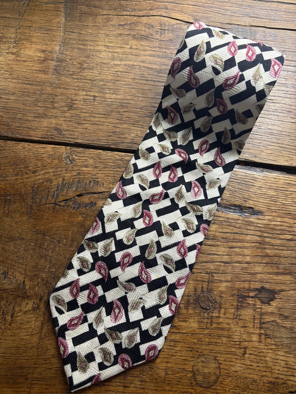 Vintage Jane Baar New York Silk Geometric Paisley Necktie Checkerboard Retro